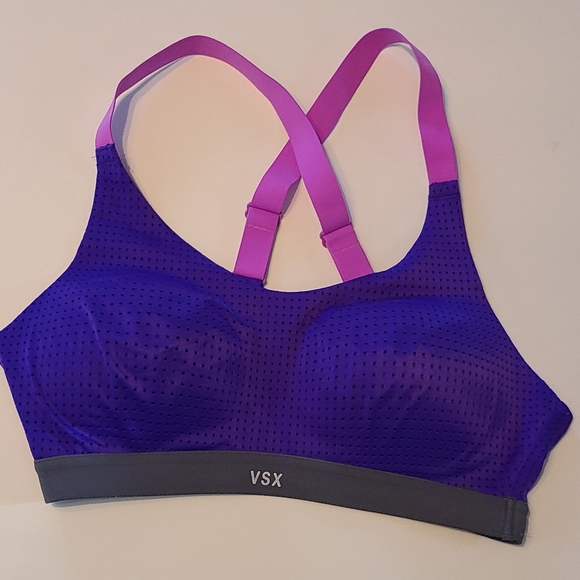 VSX Sport-- Victoria's Secret (32C) Purple & Pink Molded Cup, X Strap Sports Bra - Picture 6 of 12